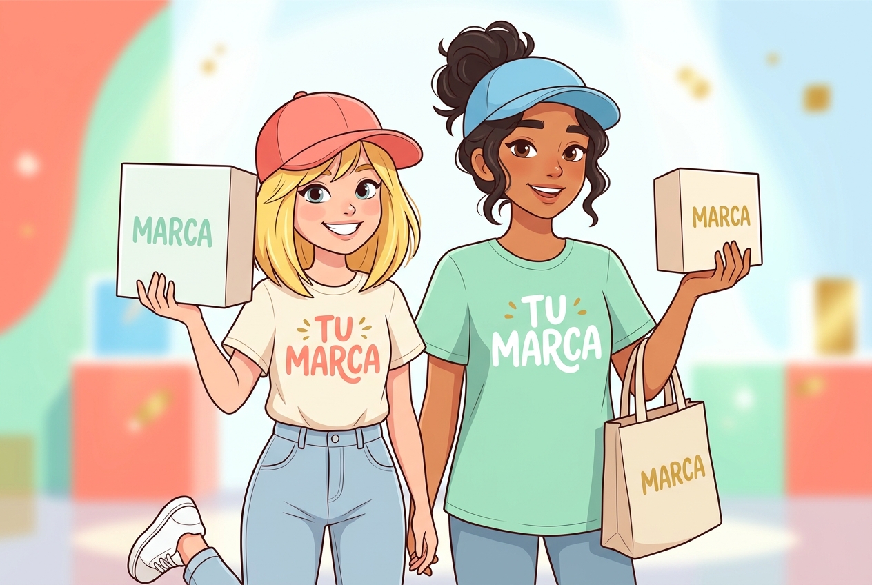 Anto y Bella felices mostrando productos de marca